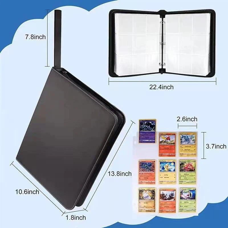 PU Leather Zipper Card Binder, Large Capacity Trading Card Collection Album
